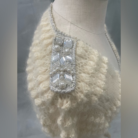 MOHAIR BEIGE SWEATER CARDIGAN WITH JEWELS SIZE MEDIUM - Picture 9 of 17